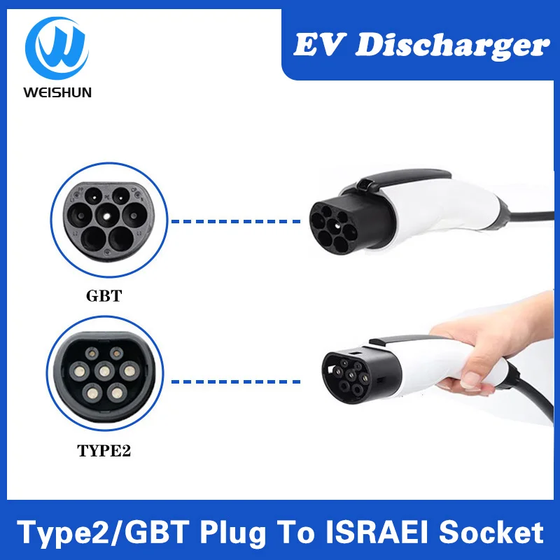 16A EVSE GBT Type2 Plug lsrael Socket V2L Discharger For Type2 GBT Car EV Cable Support BYD Kia Hyundai Discharge V2L Vehicle