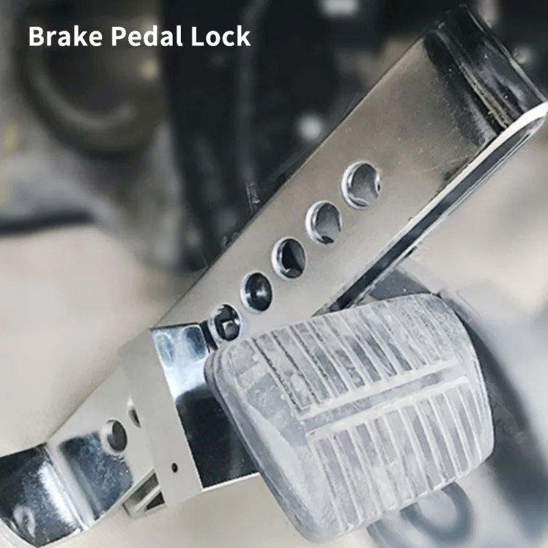 Brake Pedal Lock, Adjustable Auto Stainless Steel 8 Holes Brake Clutch Lock Anti-Theft Device with 2 Keys Brake Pedal Lock