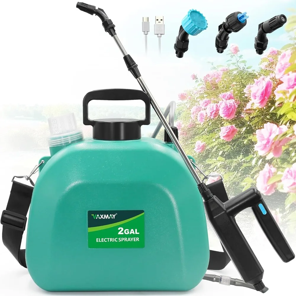 

Battery Powered Sprayer 2 Gallon, Upgrade Powerful Electric Sprayer with 3 Mist Nozzles, Rechargeable Handle, Retractable Wand