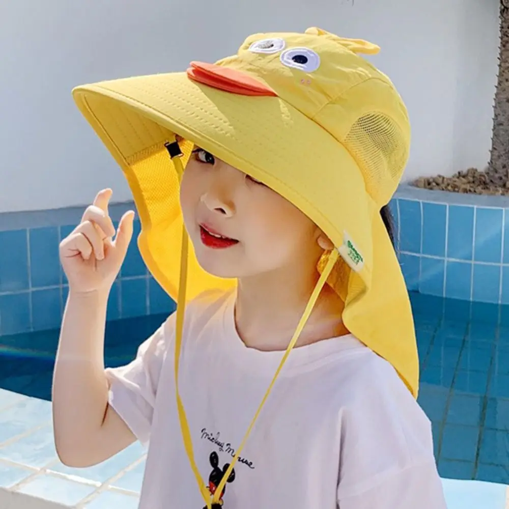 Thin Fashionable Children Sun Hat Cartoon Dinosaur Foldable Beach Caps Wide Brim Breathable Neck Ear Cover Outdoor