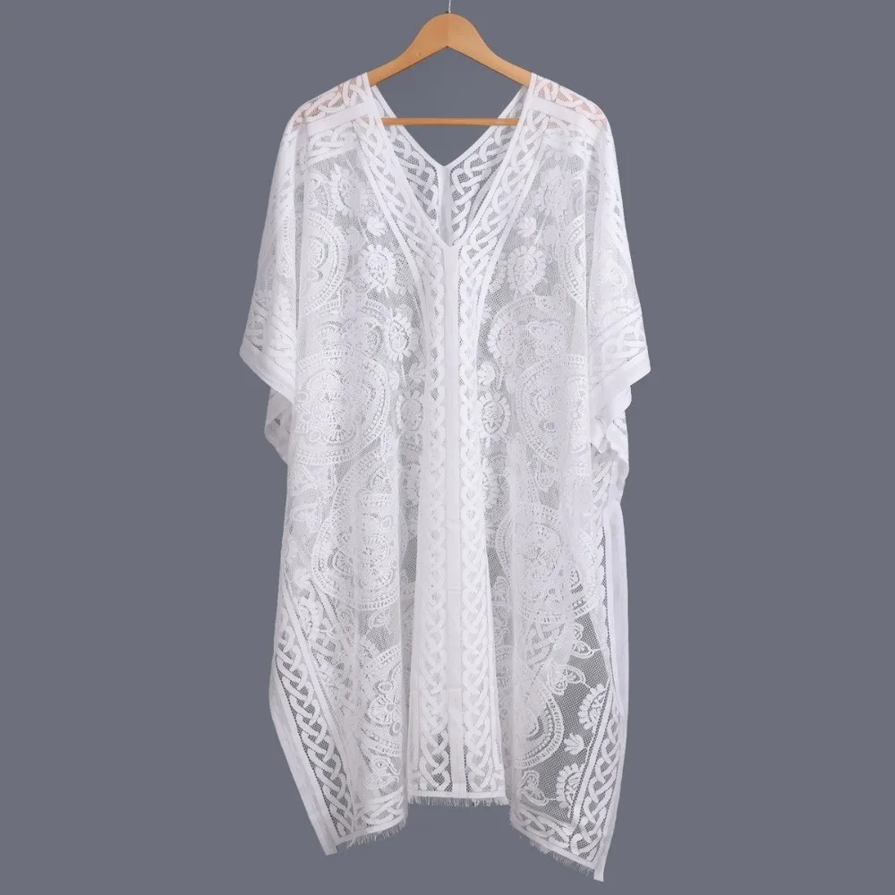 Bequemer Spitzen-Mesh-Sonnenschutz-Strandüberzug, florales, lässiges, böhmisches Tuch, transparent, Übergröße, Sonnenschutz-Oberteil für Damen – Detail 7