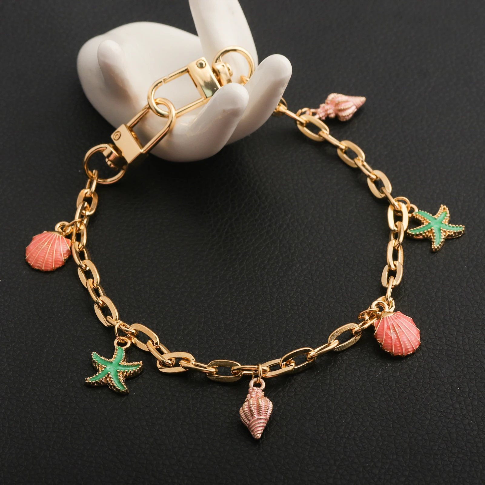 Enamel Strawberry Bag Charm Chain Gold Metal Double Clasp Strap Extender Cute Fruit Pendant for Purse Handbag Backpack Gift