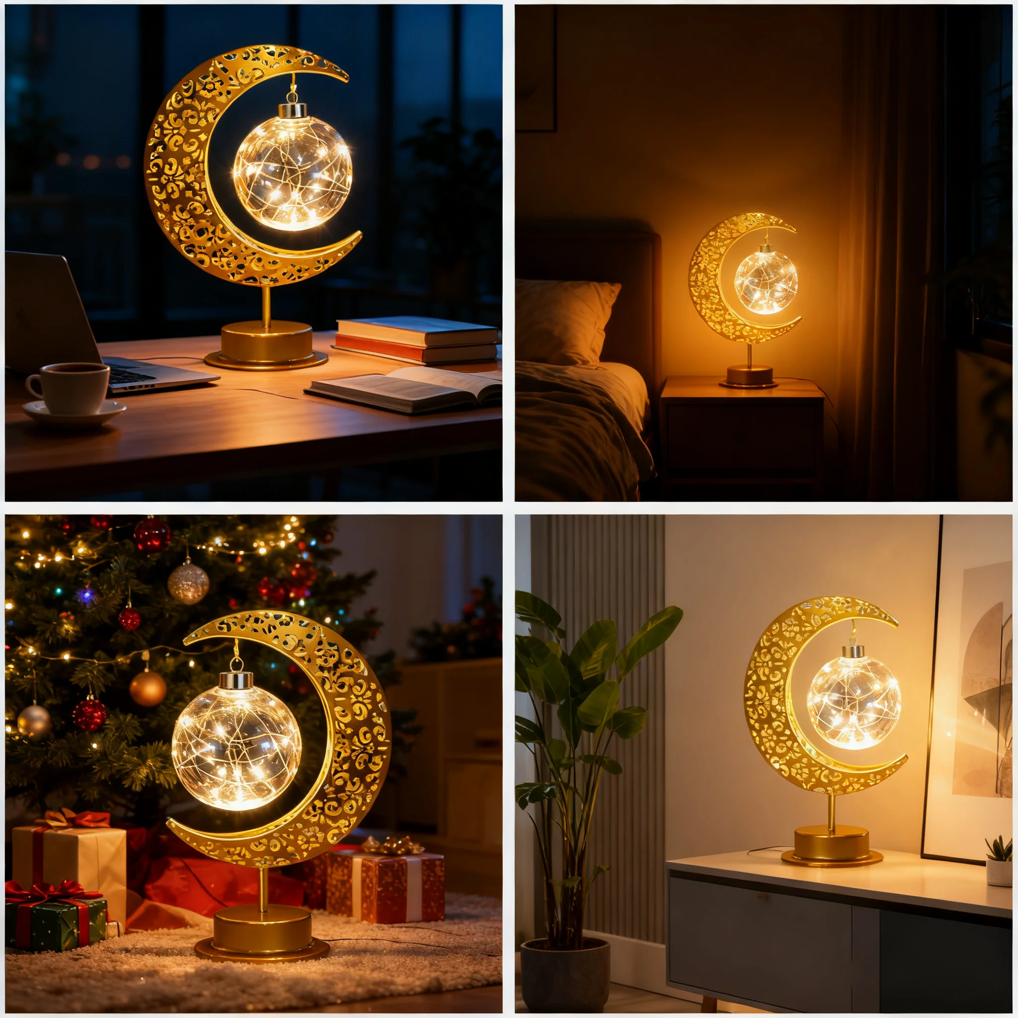 المحمولة عيد الميلاد ليلة ضوء خمر ستار القمر ديكور الجدول العين رعاية الدافئة توهج اللاسلكية LED لمبة مكتب عطلة ديكور هدية #6