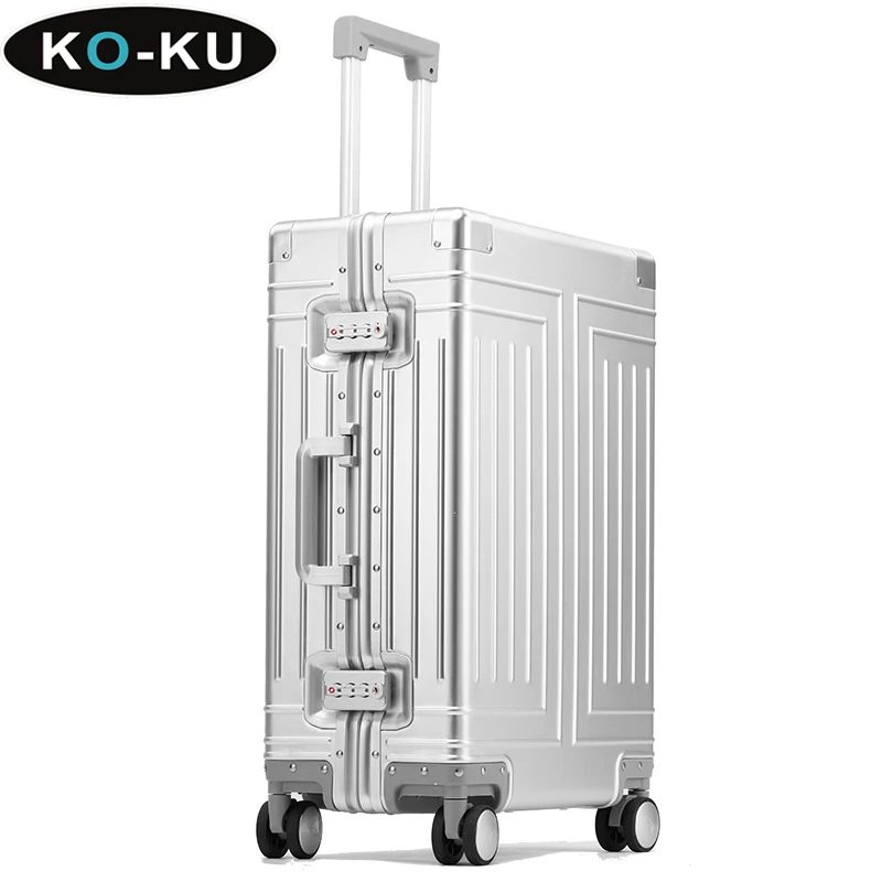 KO-KU 100% Aluminium Magnesium Alloy Luggage 20/22/24/26/28 Inch Aluminium Frame Suitcase High Quality Unisex Boarding Box