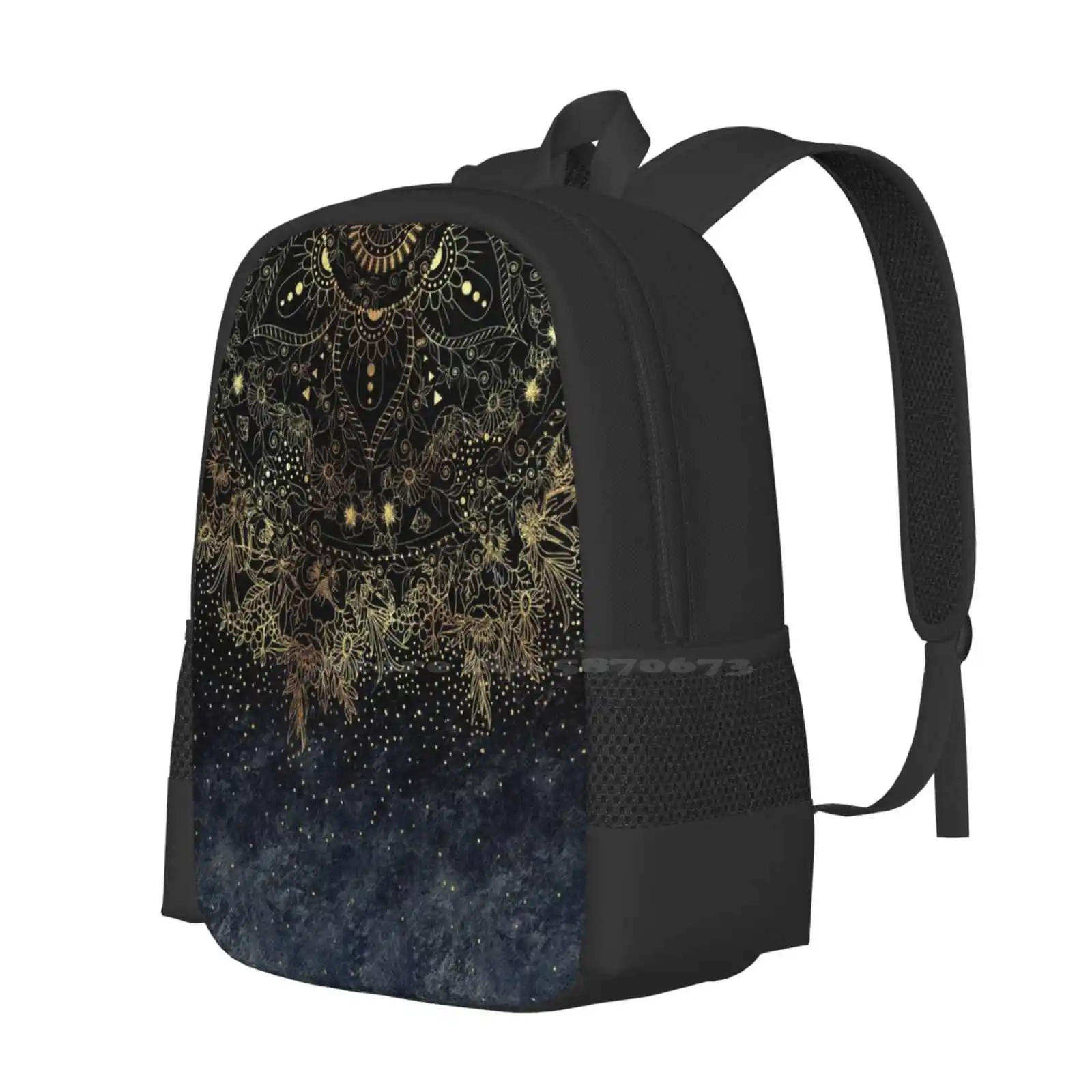 Stylish Gold Floral Mandala And Confetti School Bag Big Capacity Backpack Laptop Stylish Gold Mandala Floral Confetti Modern