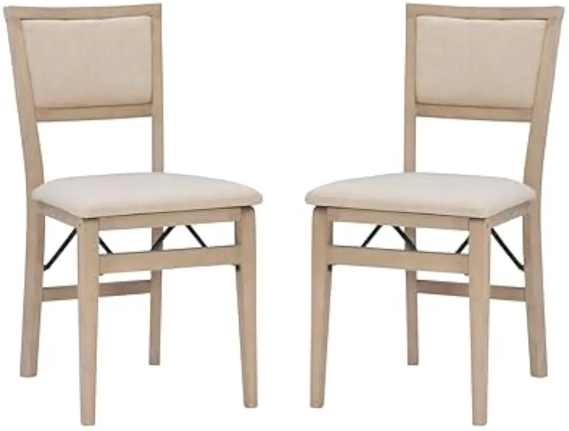 

Natural Rustic Wooden Folding Chair with Beige Upholstered Seat and Back Set of 2