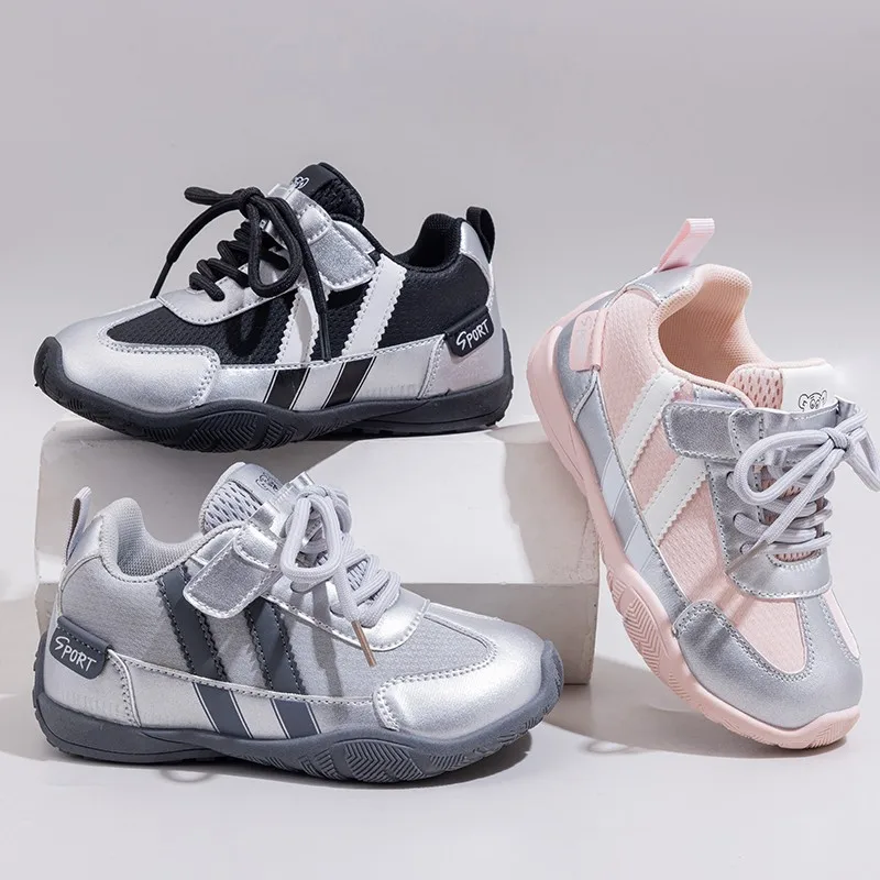 Kids'Casual Shoes Color Blocking PU Leather Fashion Autumn Sports Shoes For Children Breathable Anti-slip Grey Black Size 26-37