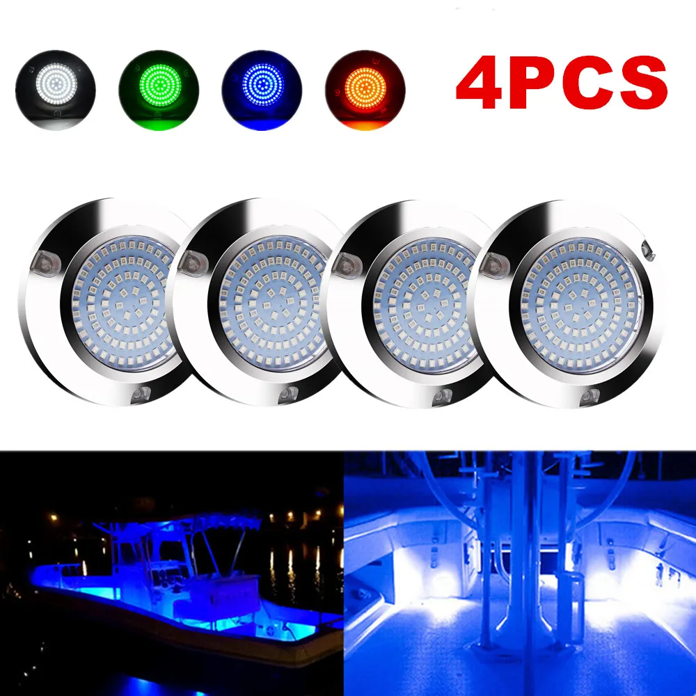 4PCS Boat Underwater Marine Light Boat Lighting LED Marine Yacht Lamp 12V 24V Stainless Steel For Truck RV Yacht Transom Light