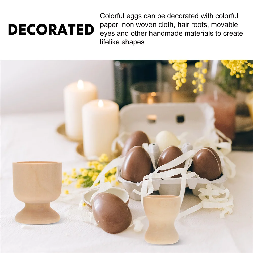 6 Pcs Wooden Egg Tray Cup Easter DIY Craft Decor Holder Unfinished Stand Eggs Blank Kids Painting Toy Rack Adornment Shaped