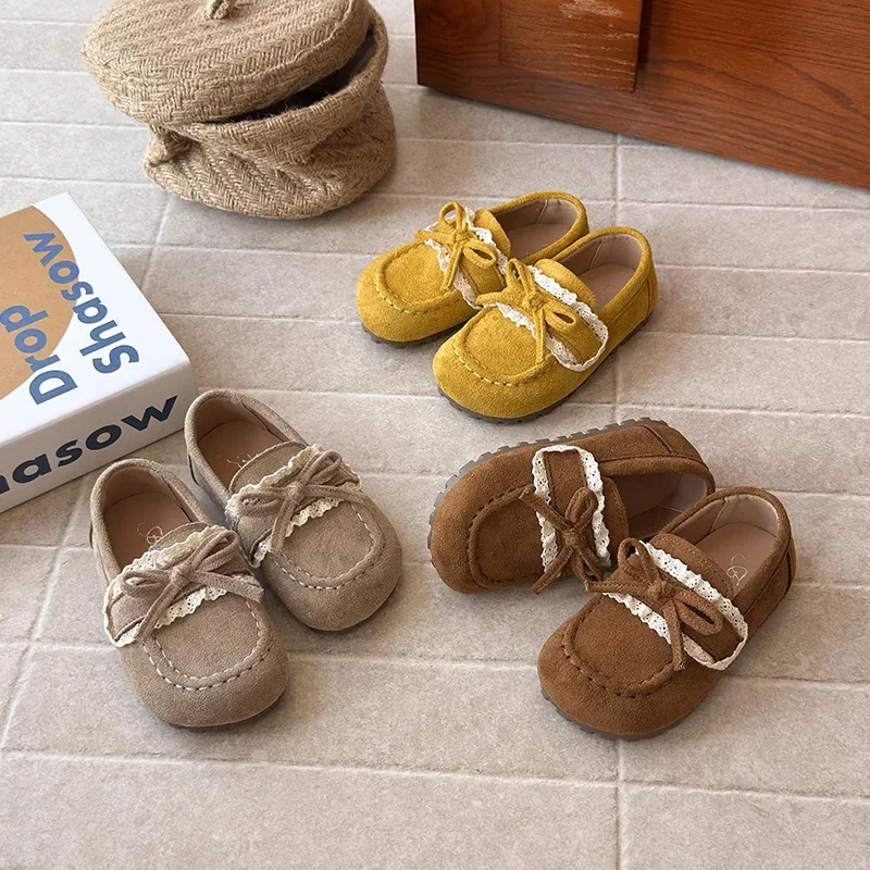 

2025 Children Casual Shoes for Girls Autumn New Fashion Korean Style Soft Bottom Anti-slippery Versatile Princess Lace Flats