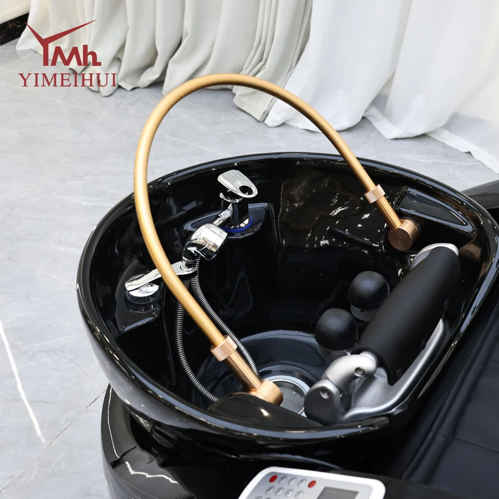 Electric Massage Shampoo Bed with Fiberglass Ceramic Basin Head Spa Steamer Salon Equipment