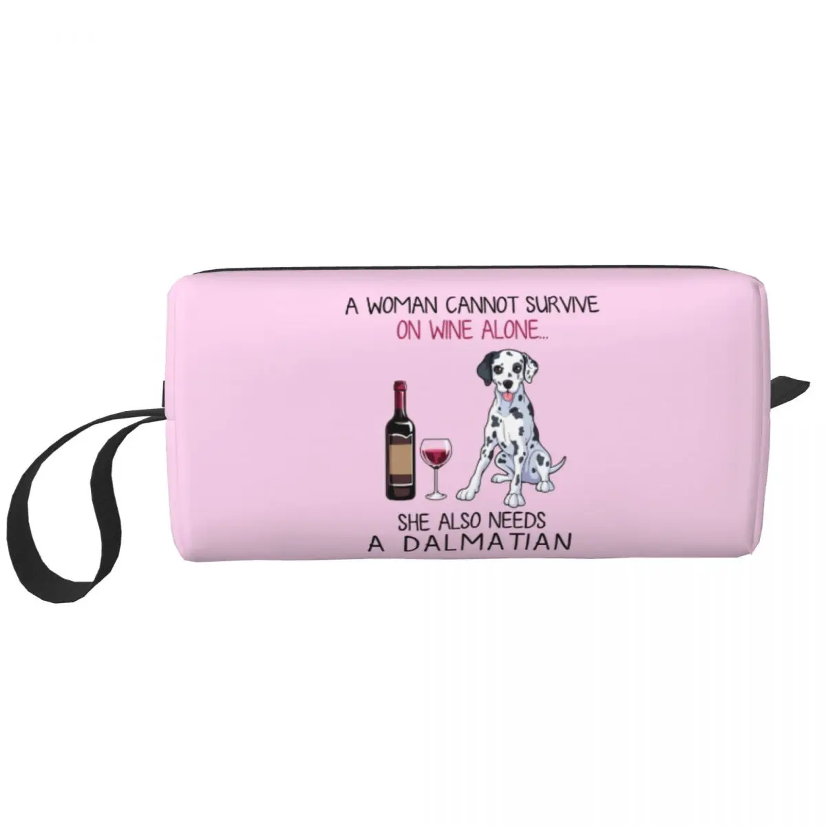 Dalmatian And Wine Funny Dog Cosmetic Bag Women Cute Large Capacity Pet Puppy Lover Makeup Case Beauty Storage Toiletry Bags