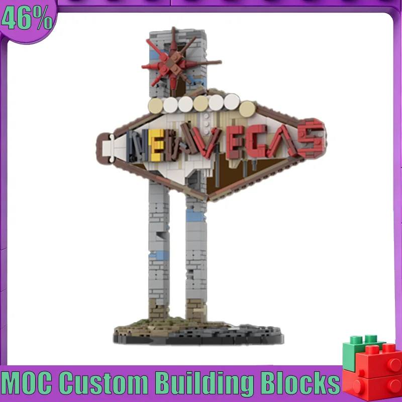 653PCS New Vegas Sign MOC Architecture Model Custom Puzzle DIY Creative Assembly Educational Toy Collection Display Popular Gift