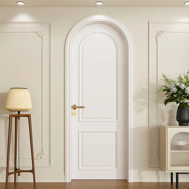 Arched paint door French retro Cream style bedroom Solid wood r Composite paint door Interior door Curved