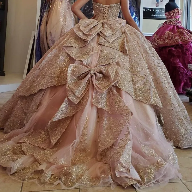 Doymeny-vestidos de quinceañera con lazos, traje de cumpleaños, apliques de tul, dulce 16, 15