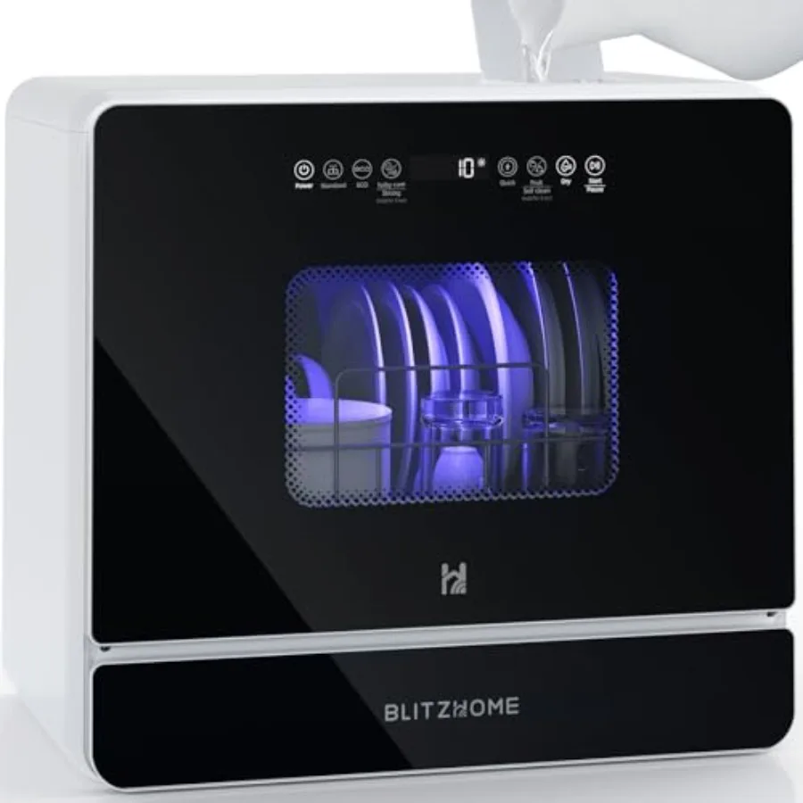 

Настольная портативная посудомоечная машина, 9 программ, 167 высокотемпературных режимов, 360° 3-струйная мойка, 24-часовое таймерирование, сушка горячим воздухом, функция освежения воздуха, для детской посуды, LED-подсветка, 5 режимов