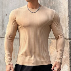 2023 new men's T shirt Solid colors Long Sleeve Slim T-shirt young men Pure color tee shirt  Casual Tee men Long Sleeve tops