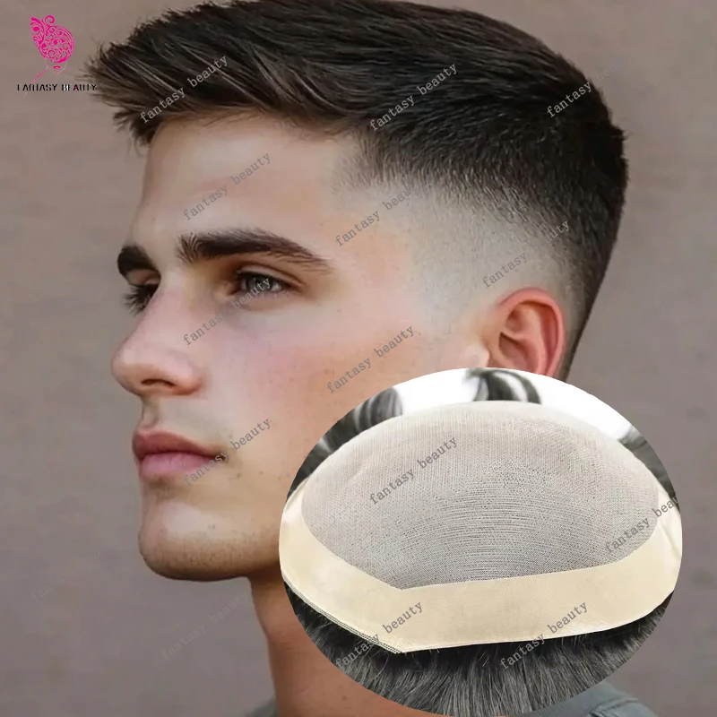 غير قابل للاكتشاف الدانتيل البني 100% شعر الإنسان الرجال غرامة أحادية الشعر المستعار الأوروبي الذكور تنفس رخيصة الشعر مستقيم/30 مللي متر شعر مستعار متموج