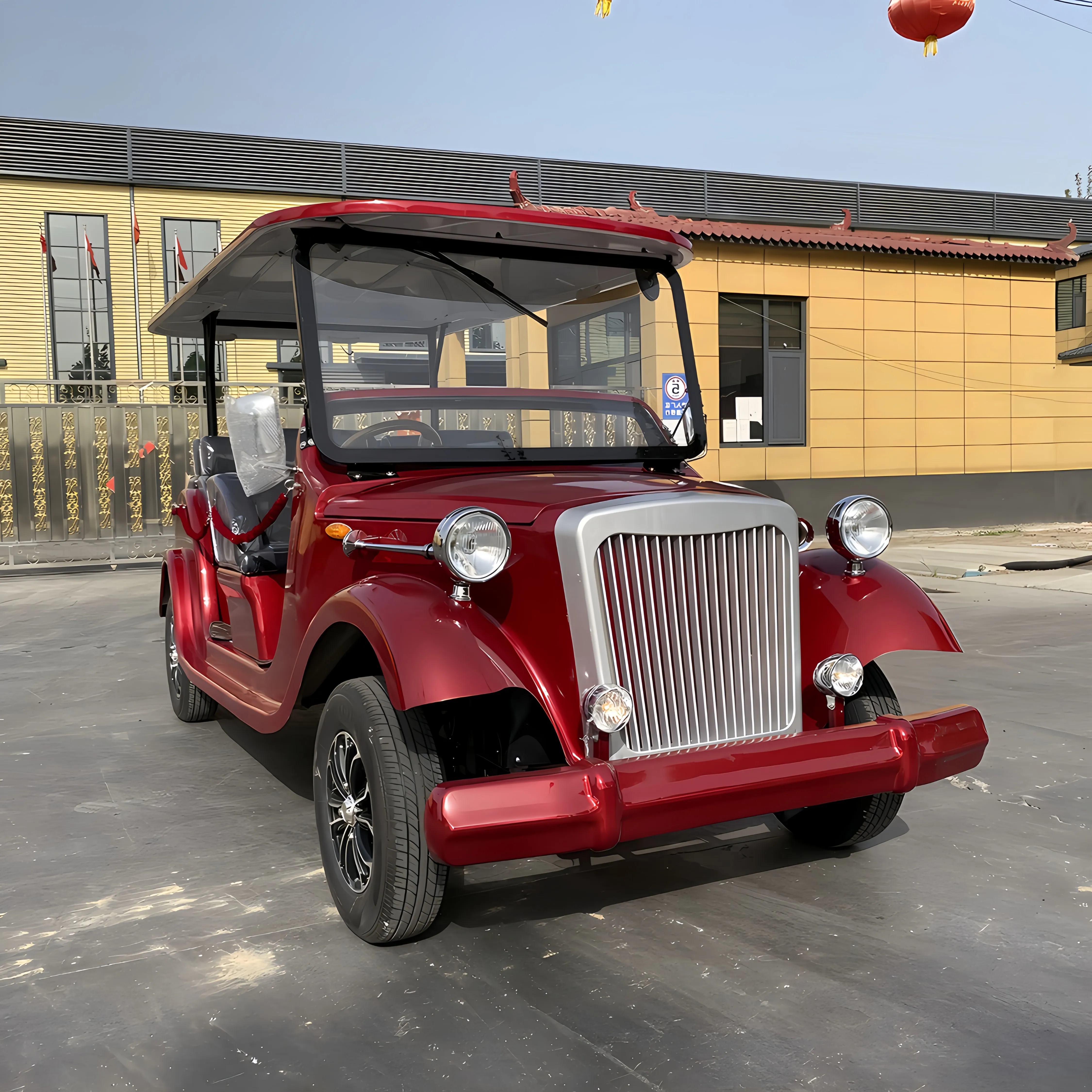 Blue Electric classic car 6 seater vintage cart sightseeing bus Three rows of seats 3+3 seats 6 passengers