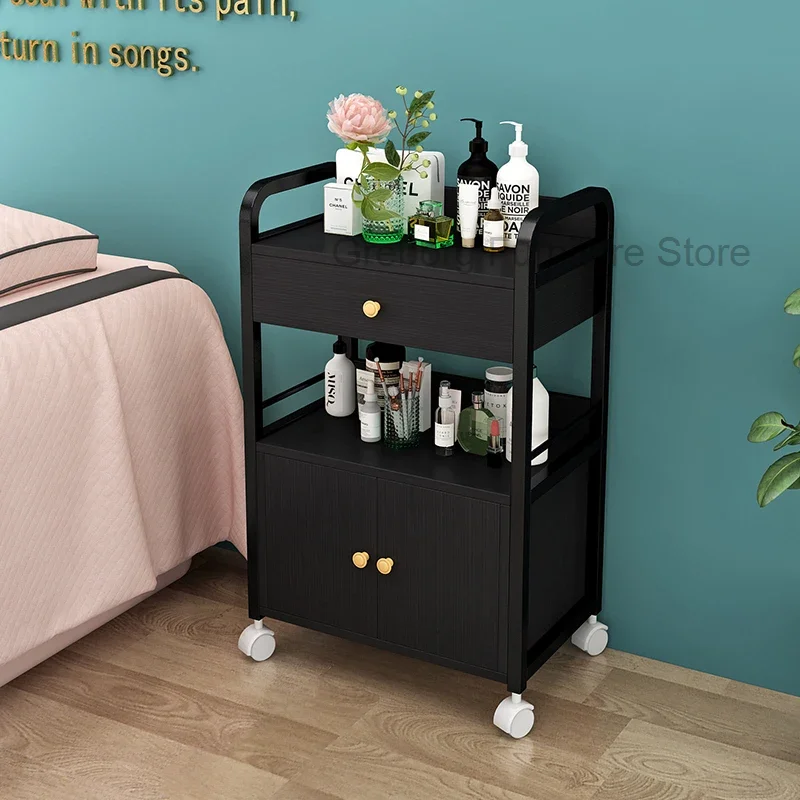 Nordic Auxiliary Wooden Car Wheels Hairdressing Furniture Beauty Salon Serving Cart Spa Medical Trolley Rollwagen Service