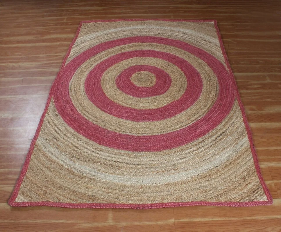 

Rug Natural Jute Carpet Hand Braided Pink Stripe Rug Modern Home Rustic Floor Mat 4x6ft Area Rugs