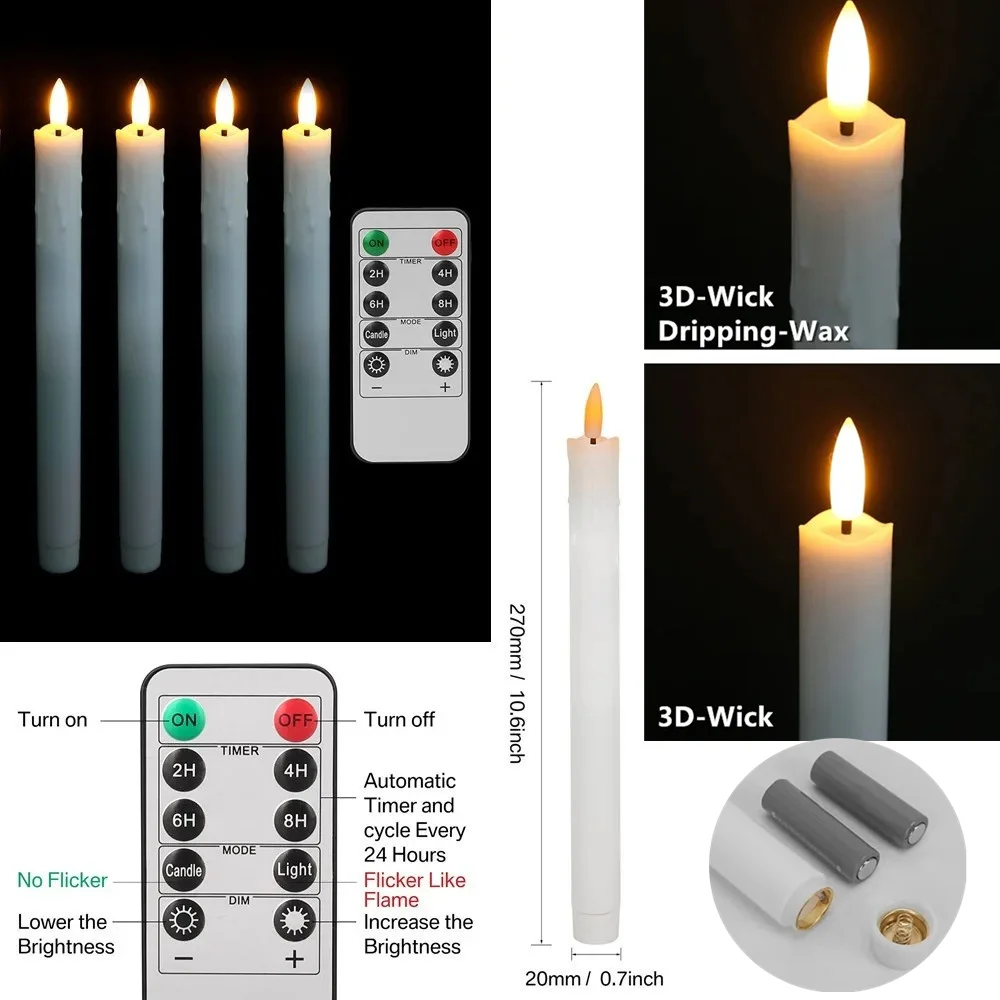 Bezpłomieniowe migotanie świece stożkowe z/bez zdalnego zegar sterujący ściemniacz zasilanie bateryjne świeczniki na Boże Narodzenie wesele