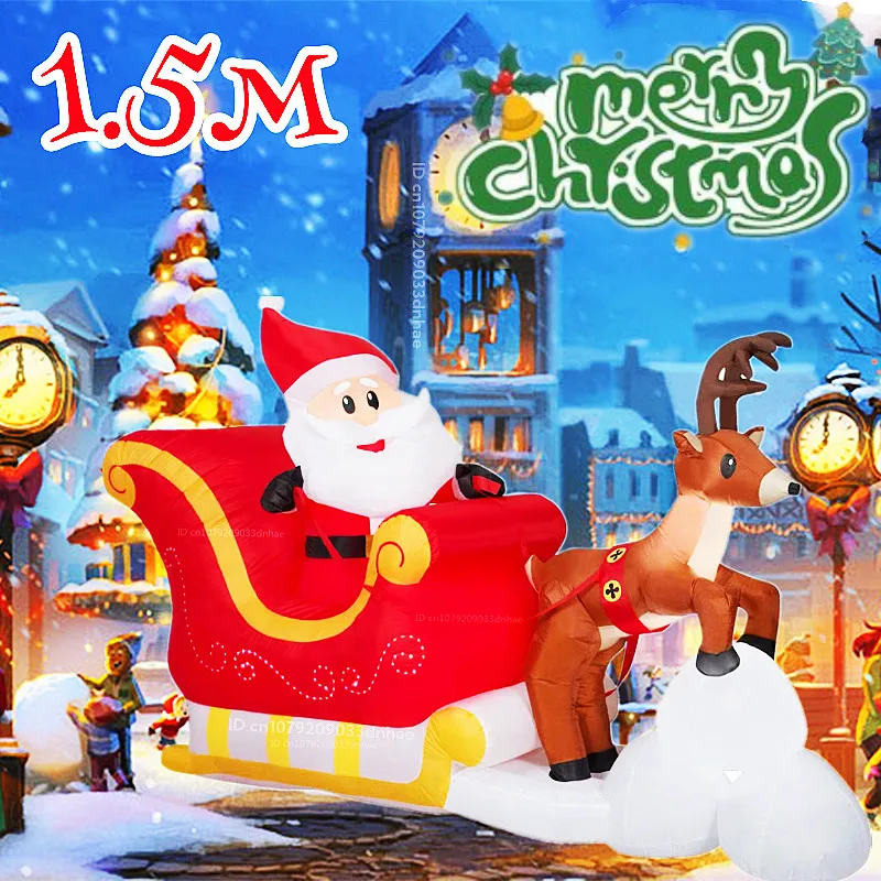 1.5M/5FT Christmas Inflatable Santa Claus Yard Decoration with LED Lights For Xmas Indoor Outdoor Garden Lawn Decoration Props