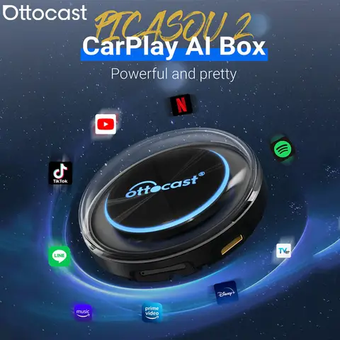 OTTOCAST PICASOU2 안드로이드 자동 무선 CarPlay AI TV 박스 HDMI 멀티미디어 어댑터 Netflix YouTube Play Store 용 비디오 컨버터