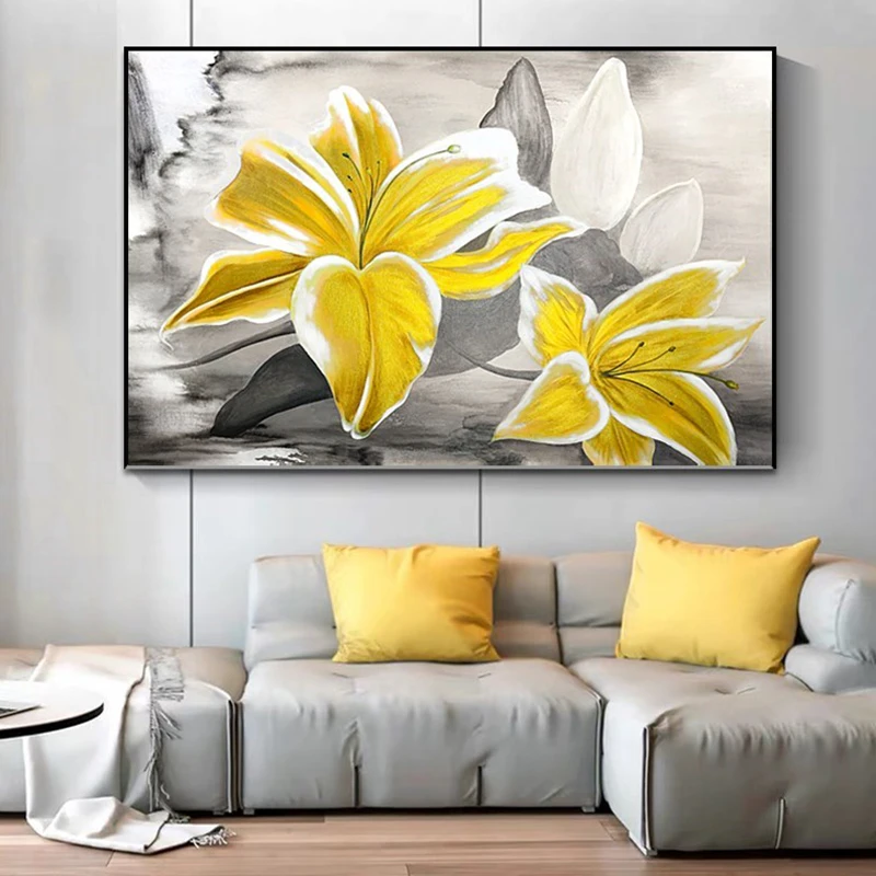 

OQ100% Hand Painted Oil Painting On Canvas Modern Abstract Yellow Flower Wall Art Living Room Picture Home Decoration Unframed