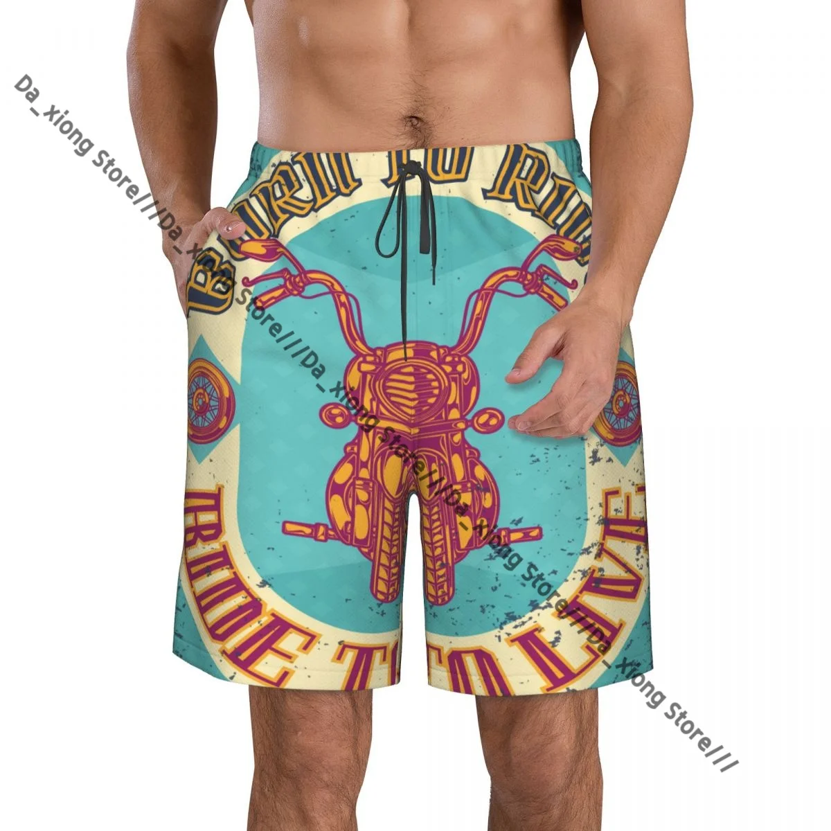 Men Beach Short Quick-drying Swimming Trunk Poster With Motorcycle Wheels Swimwear Swimsuit Bathing Shorts
