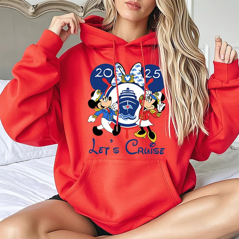 Let's Cruise 2025 Disney Captain Mickey Couple Print Women's Hoodies Adult Sweatshirts Casual Tops Loose Clothing