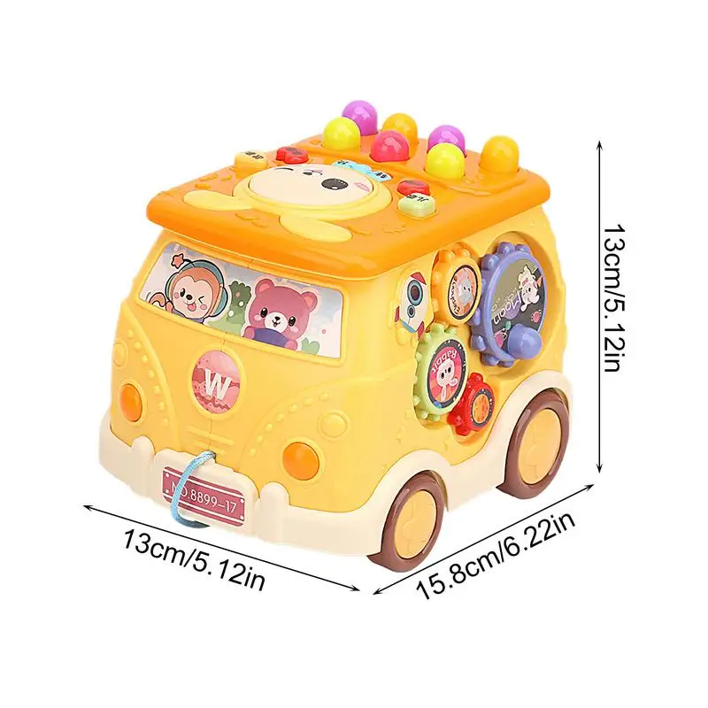 Toddler Educational Car Toys Activity Bus Toy Pounding Game Cartoon Bus Educational Toys With Light & Music For Boys Girls Kid