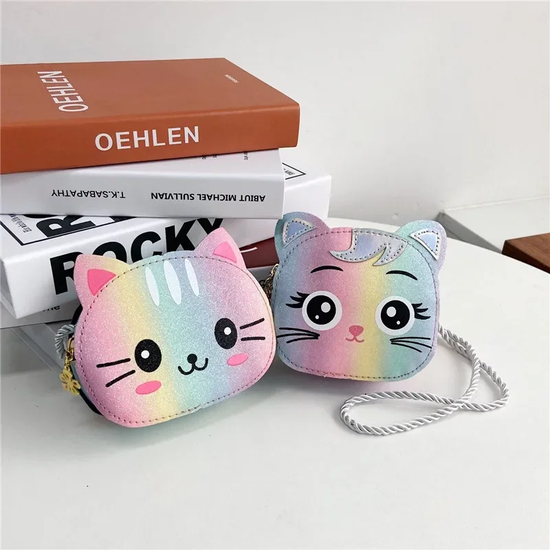 Mini Crossbody-tasche für Kinder Nette Cartoon Katze Baby Mädchen Schulter Taschen PU Leder Jungen Kinder Kleine Geldbörse Handtaschen brieftasche