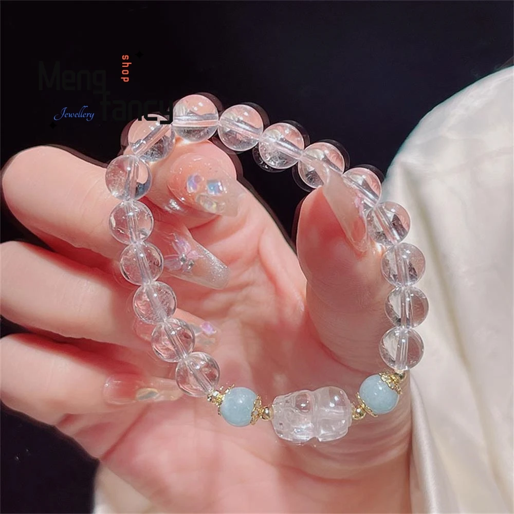 Natural Crisp White Crystal Bow Simple Elegant High-grade Bracelet Female Aquamarine Luxury Jewelry Best Selling Holiday Gifts