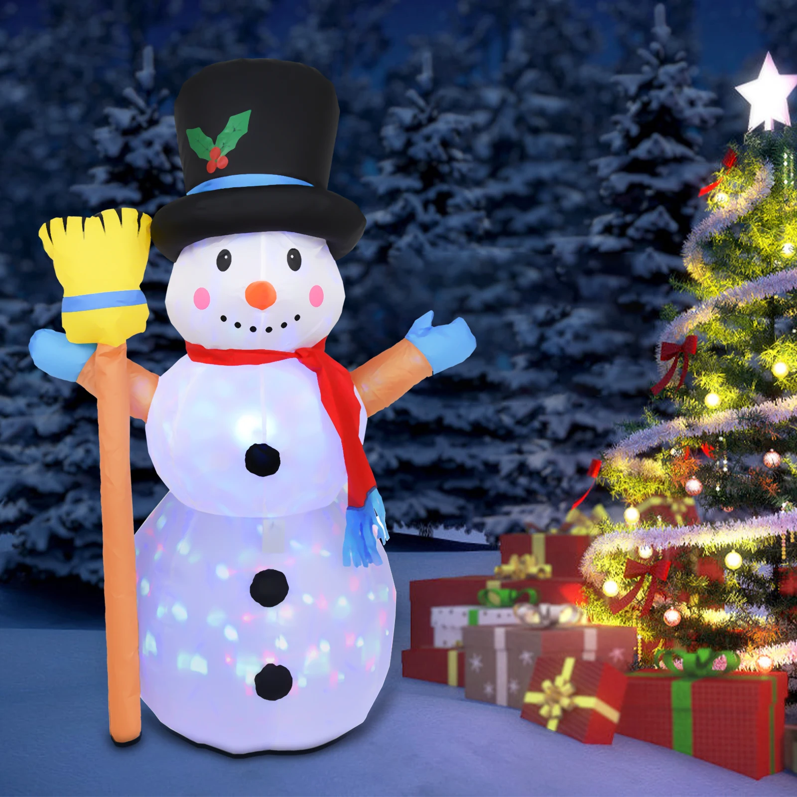 4 FT Christmas Inflatables Outdoor Waterproof Snowman Blow Up Yard Decorations with LED Rotating Lights for Party Lawn Garden