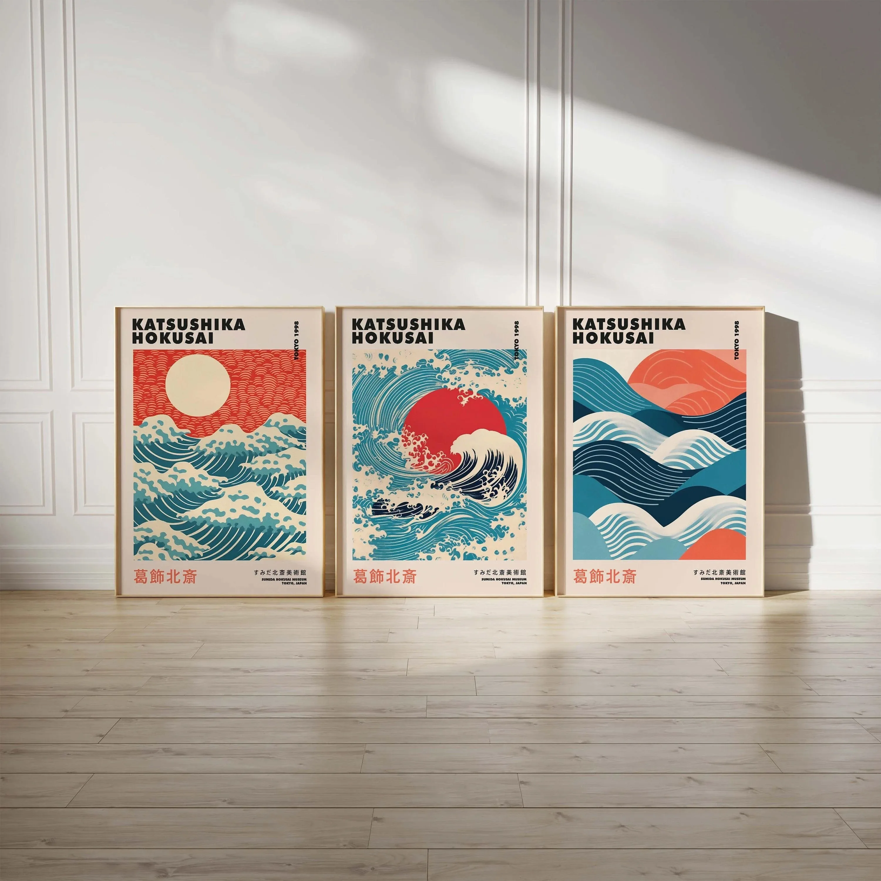 Japanese Canvas Poster Hokusai Big Wave and Sunrise Print Wall Art Poster for Modern Living Room Dorm Room Home Aesthetic Decor