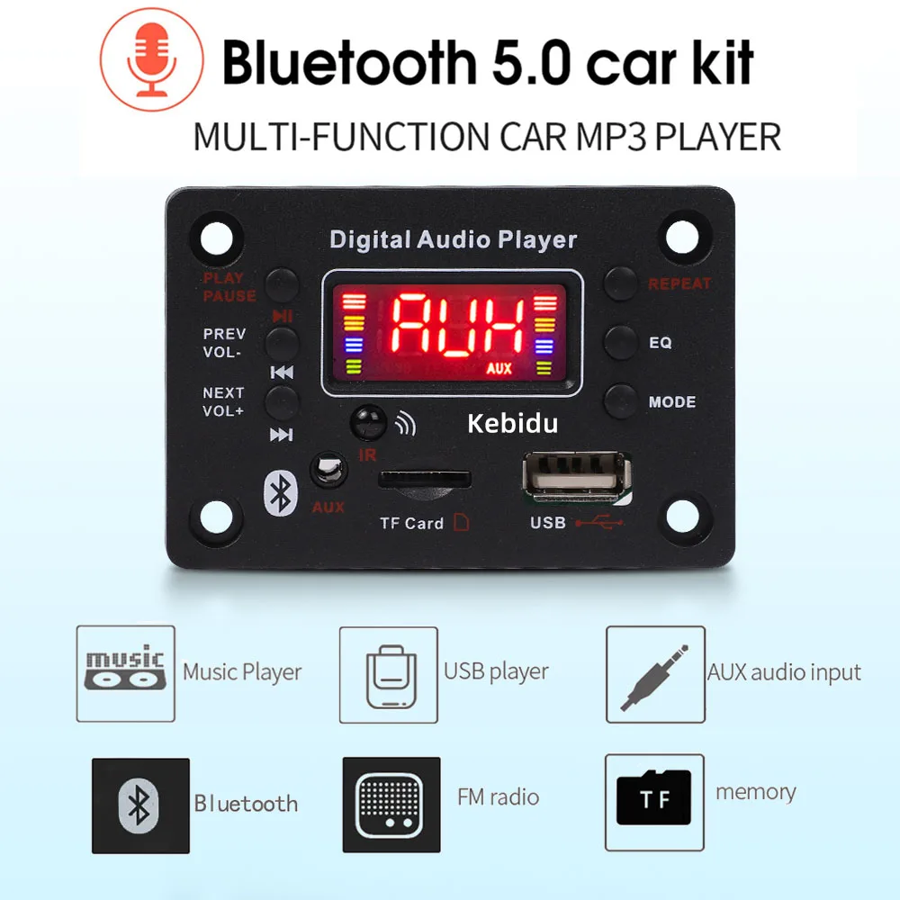 LED Digital Display Car MP3 Player 2*40W Amplifier Car Audio USB TF FM Radio Bluetooth Module 12V MP3 WMA Decoder Board