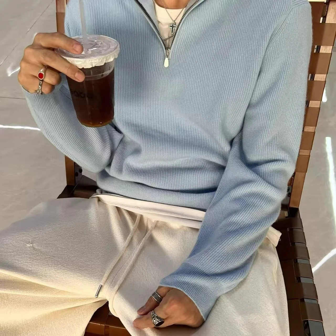 BC итальянский осенне-зимний новый модный шерстяной вязаный свитер с полумолнией, мужской повседневный однотонный свитер с длинными рукавами