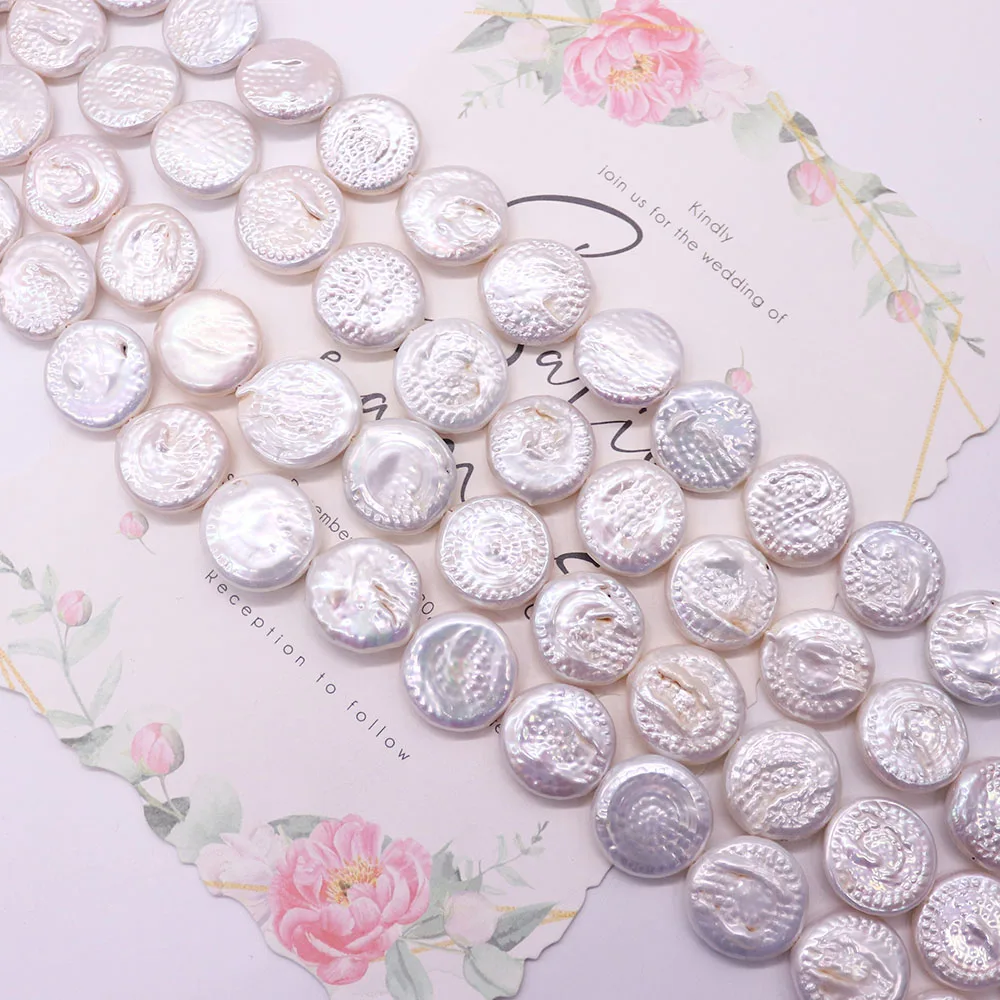 White Natural Freshwater Pearl Beads Disc Button Shape Baroque Pearl Loose Bead 1 Strand For Handmade Woman Fashion Jewelry Gift