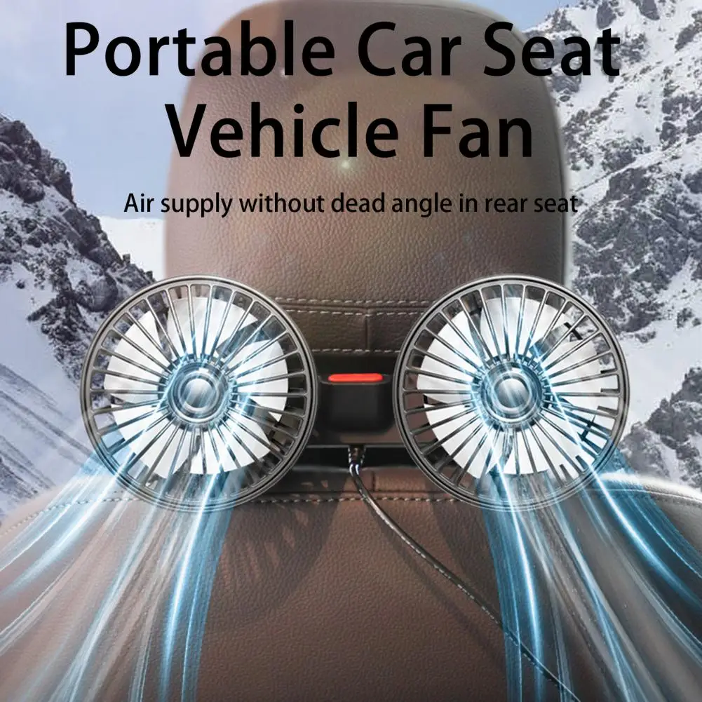 New Car Fan 360 Degree Rotatable Double Head 5 Blades 3 Speeds Strong Wind Cooling USB Charging Rear Seat Passenger Car Seat Fan