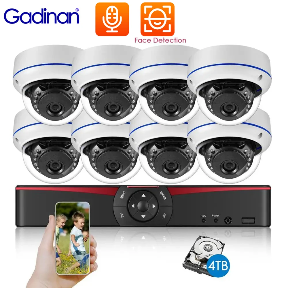 

Gadinan 8CH NVR Kit Face Detection Audio Vandal-proof Dome 5MP POE IP Camera Security System Home Video Surveillance CCTV Camera