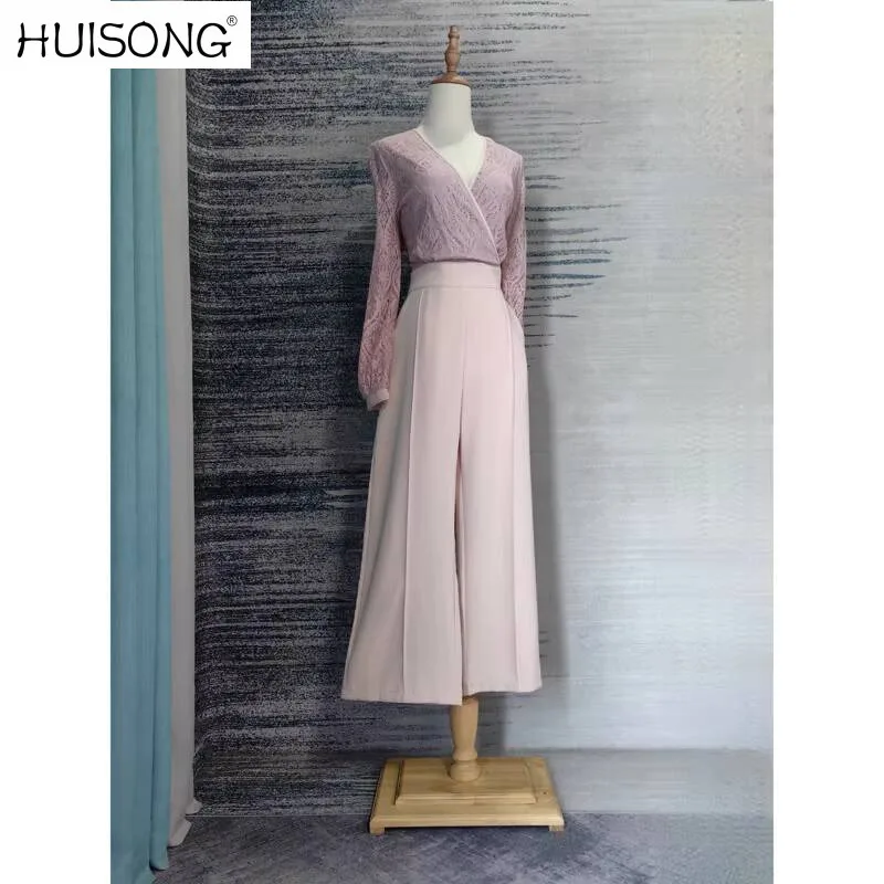 French Elegant Overalls Woman Jumpsuit Patchwork Female Lace Pink Slim Straight-Leg Long Summer Party Jumpsuit One-Piece Pants