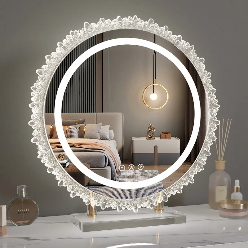 

Cheap Creative Mirror Accent Luxury Design Interior Fashion Round Light Mirror Accessories Espelhos Living Room Decorations