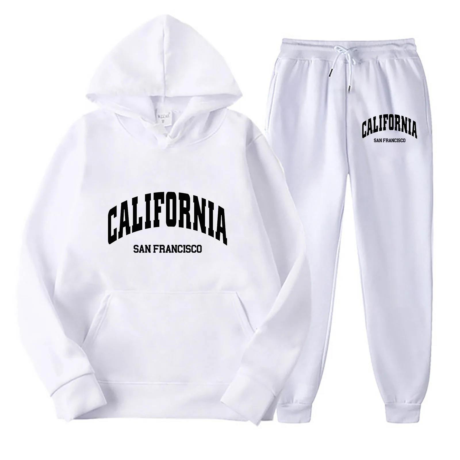 U.S.A City Print Men And Women Hoodies + Pants 2 Pieces Sets Men Fashion Sweatshirts Women Casual Hooded Pullovers Trouses Set