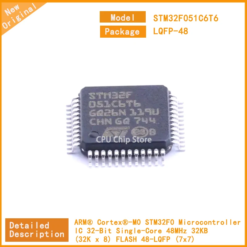 5Pcs/Lot  New STM32F051C6T6 STM32  STM32F Microcontroller IC 32-Bit Single-Core 48MHz 32KB (32K x 8) FLASH 48-LQFP