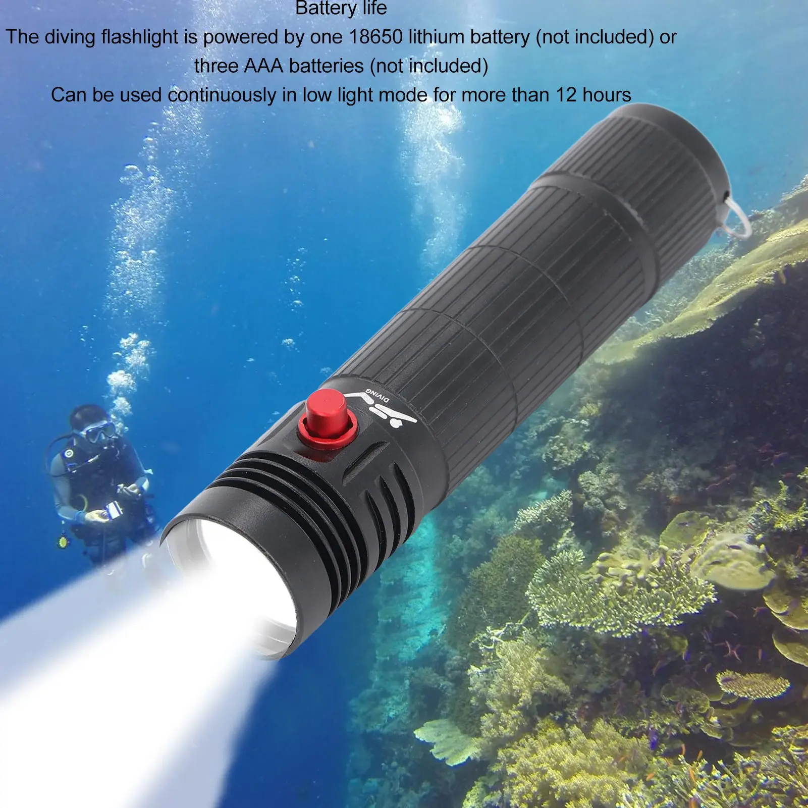 

ZK40 5000LM Diving Light LED Dive Flashlight 3 Lighting Modes Underwater Waterproof Flashlight IPX8 Waterproof Dive Torch D57