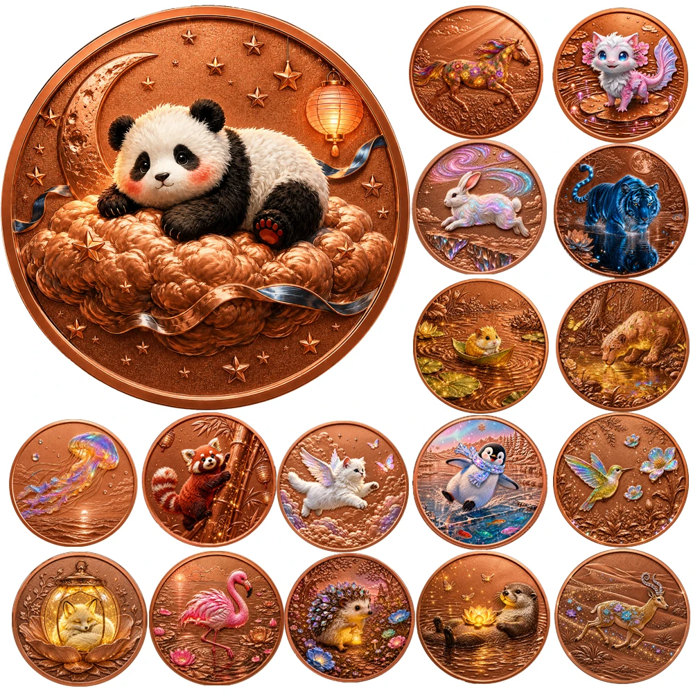 25 Pcs Cute Animal 1 oz Fine Copper Coin Whimsical Forest & Ocean Animal Round Pure Copper Coins Craft Medal Collectible Gift