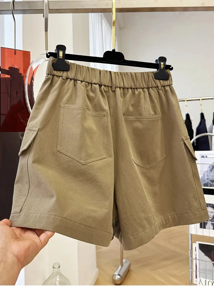 Oversized Khaki Cargo Shorts Women Summer High Waist Streetwear Pocket Wide Leg Shortsy2K Fashion All Match Straight Shorts