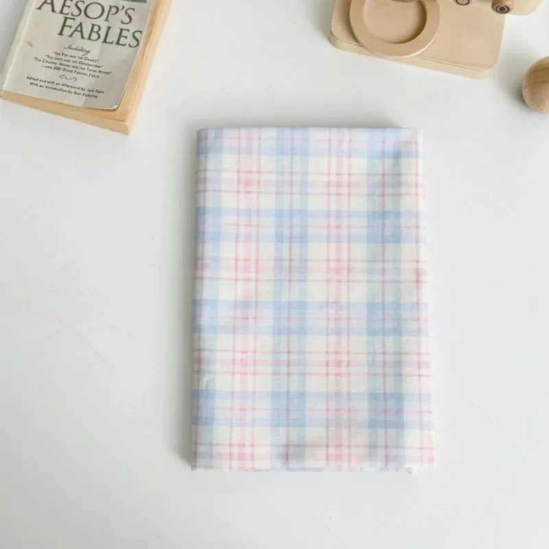 Tecido xadrez azul rosa 140x50cm, material de algodão com impressão digital para roupas infantis, roupas para casa, bolsas e pijamas, pano de costura