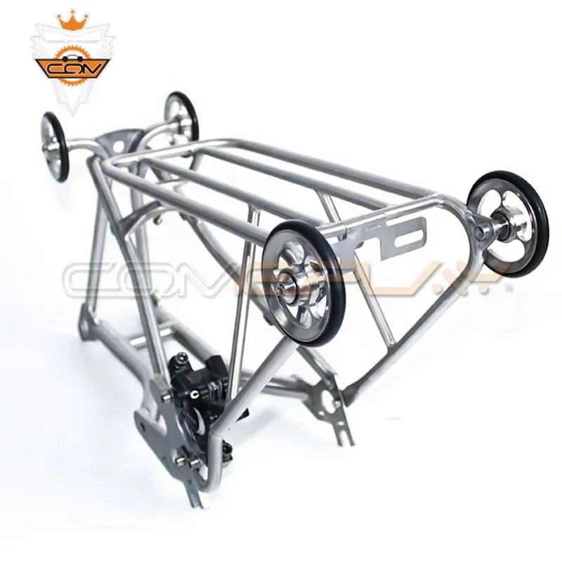 Titanium Folding Bike Rear Frame Disc Brake Bicycle Basket Accessories Lightweight Durable Storage Rack for Cycling Commuting